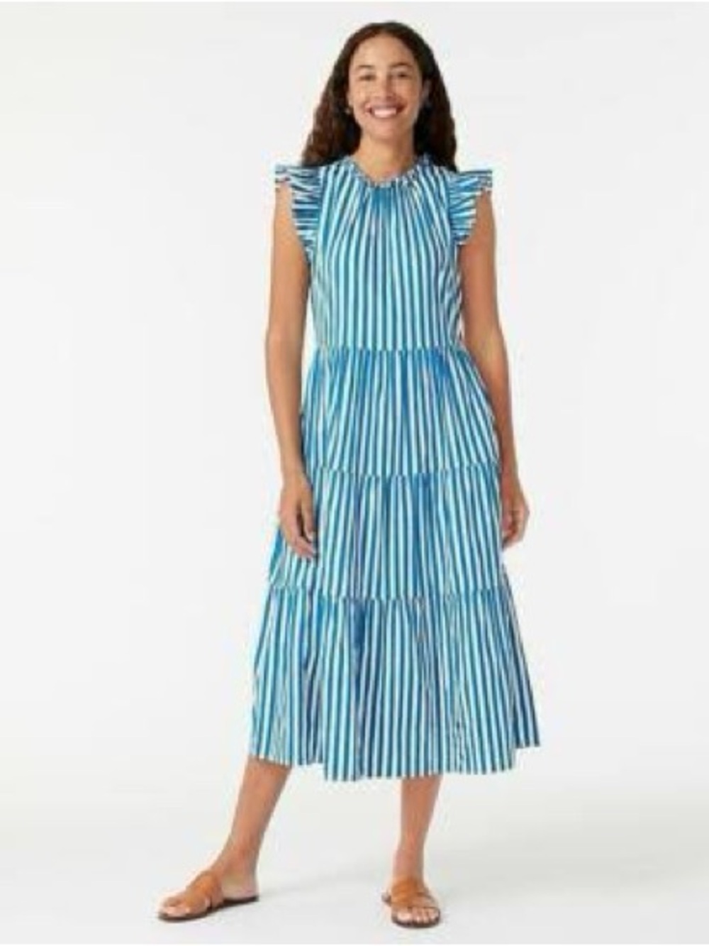 J.Crew Tired Cotton Dobby Striped Ruffle Sundress Pockets Size L